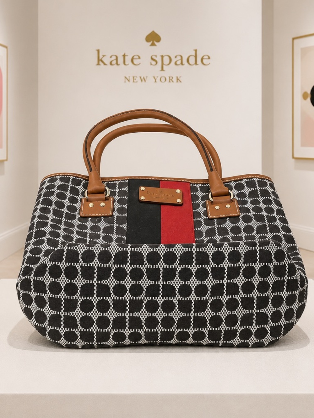 kate spade Black, Red & Tan Jacquard Stripe Tote - Picture 5 of 15